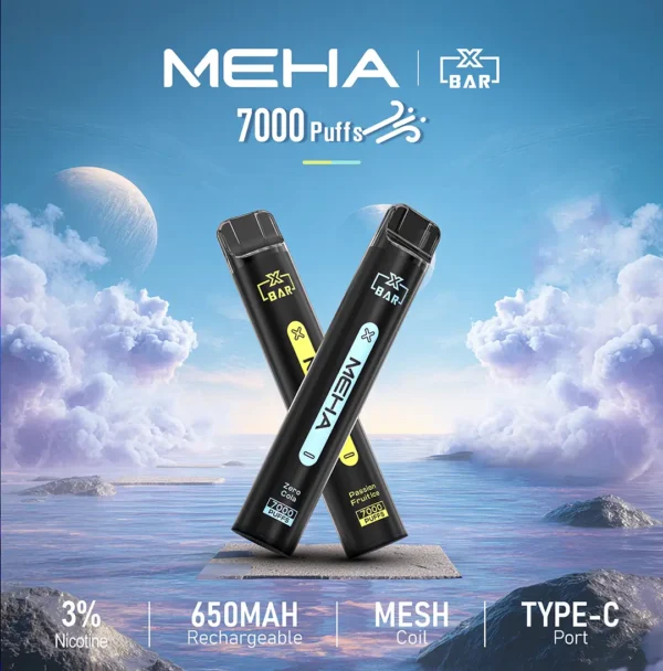 MEHA XBAR 魅嗨 小黑條 7000口 拋棄式電子煙 主打3%尼古丁鹽黃金配方與極強冰感體驗 結合Mesh芯爆發力強與650mAh可充電池