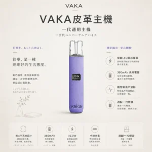 ChatGPT-Image-2026年8月25日-下午09_29_48.webp VAKA 義大利真皮 一代通用主機 主打義大利真皮工藝與智能LED顯示螢幕 結合8W/10W雙檔功率調節與380mAh長效快充 完美適配一代煙彈