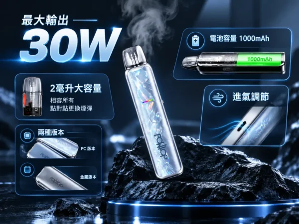 ChatGPT-Image-2026年9月6日-下午04_11_38.webp DotPod Lite 側注油主機 主打30W輸出與1000mAh大電池 結合2ml容量側邊填油設計並支援Type-C快充 通用小煙煙油
