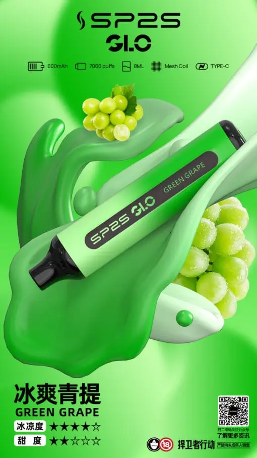 DM_20250516180412_004.webp SP2S GLO 7000口 拋棄式電子煙 採用Mesh霧化核心技術 結合8ml巨量裝煙油與600mAh大電池快充結構設計