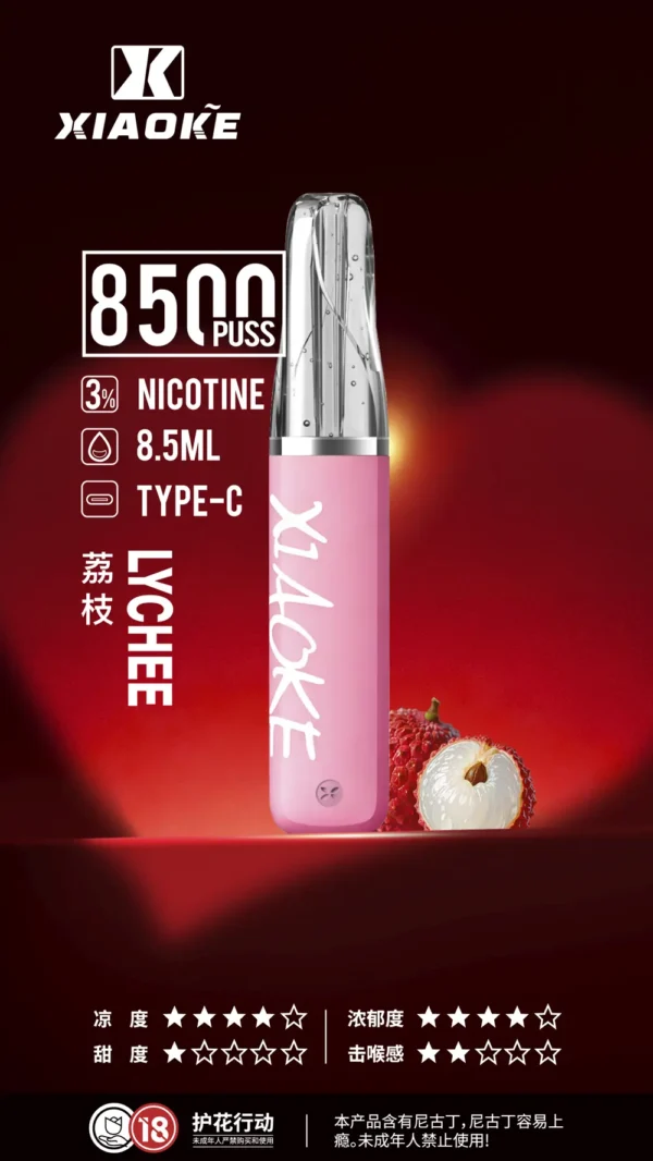 DM_20260528143241_005.webp XIAOKE 梟客 8500口 拋棄式電子煙 具備8.5ml儲油量與3%尼古丁鹽 搭配Type-C充電設計