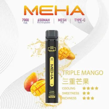 MEHA XBAR 魅嗨 小黑條 7000口 拋棄式電子煙 主打3%尼古丁鹽黃金配方與極強冰感體驗 結合Mesh芯爆發力強與650mAh可充電池