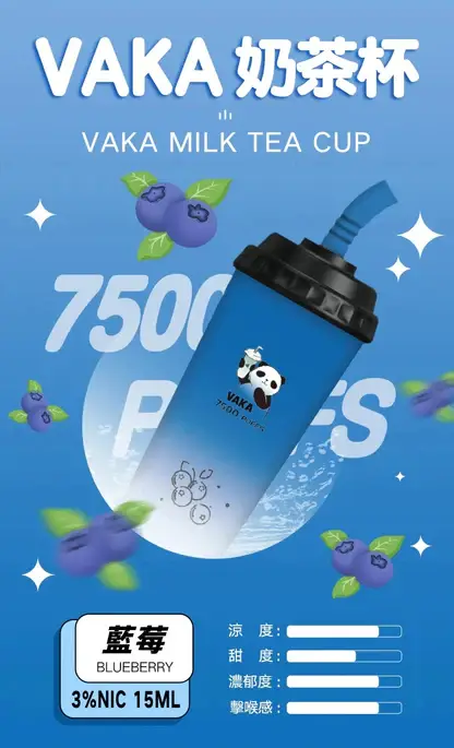 VAKA 奶茶杯 7500口 拋棄式電子煙 主打15ml巨量裝與冰感水果奶茶系專屬口味 結合萌熊貓造型與600mAh可充電續航力