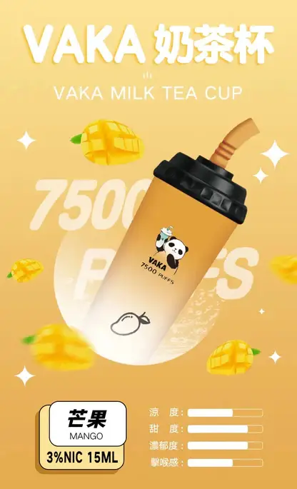 VAKA 奶茶杯 7500口 拋棄式電子煙 主打15ml巨量裝與冰感水果奶茶系專屬口味 結合萌熊貓造型與600mAh可充電續航力