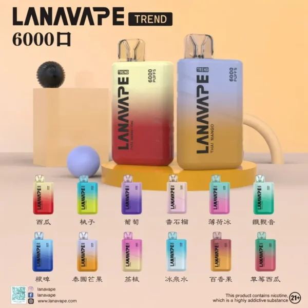 image.webp LANA 6000口 拋棄式電子煙 主打8ml巨量裝與Mesh網芯爆汁口感 結合3%尼古丁鹽順滑擊喉與550mAh長效快充規格