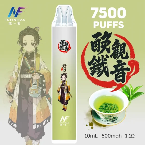 INF 無限 鬼滅之刃聯名 7500口 拋棄式電子煙 主打鬼滅之刃聯名造型與10ml大容量煙油 結合Mesh網芯爆發口感與550mAh大電芯