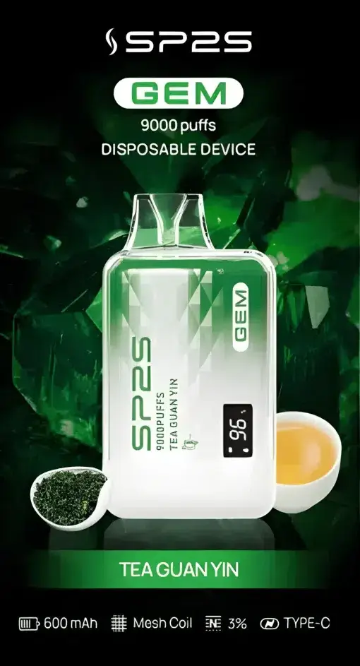 SP2S 思博瑞 GEM 9000口 拋棄式電子煙 主打透明水晶質感外觀設計 結合600mAh快充大電量與智能顯示螢幕功能